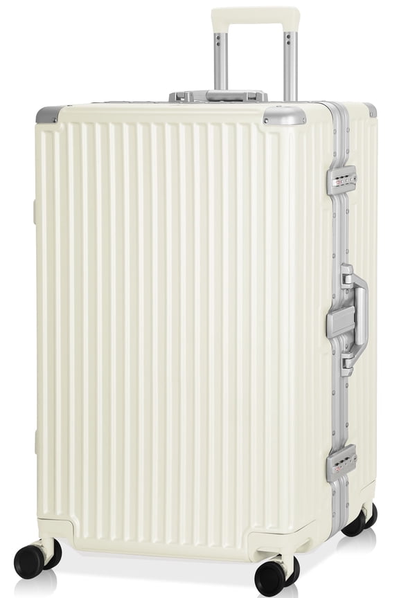 Luggage Aluminium Frame PC ABS Hardshell Suitcase with Spinner Wheels TSA Lock Zipperless Luggage 28 inch White