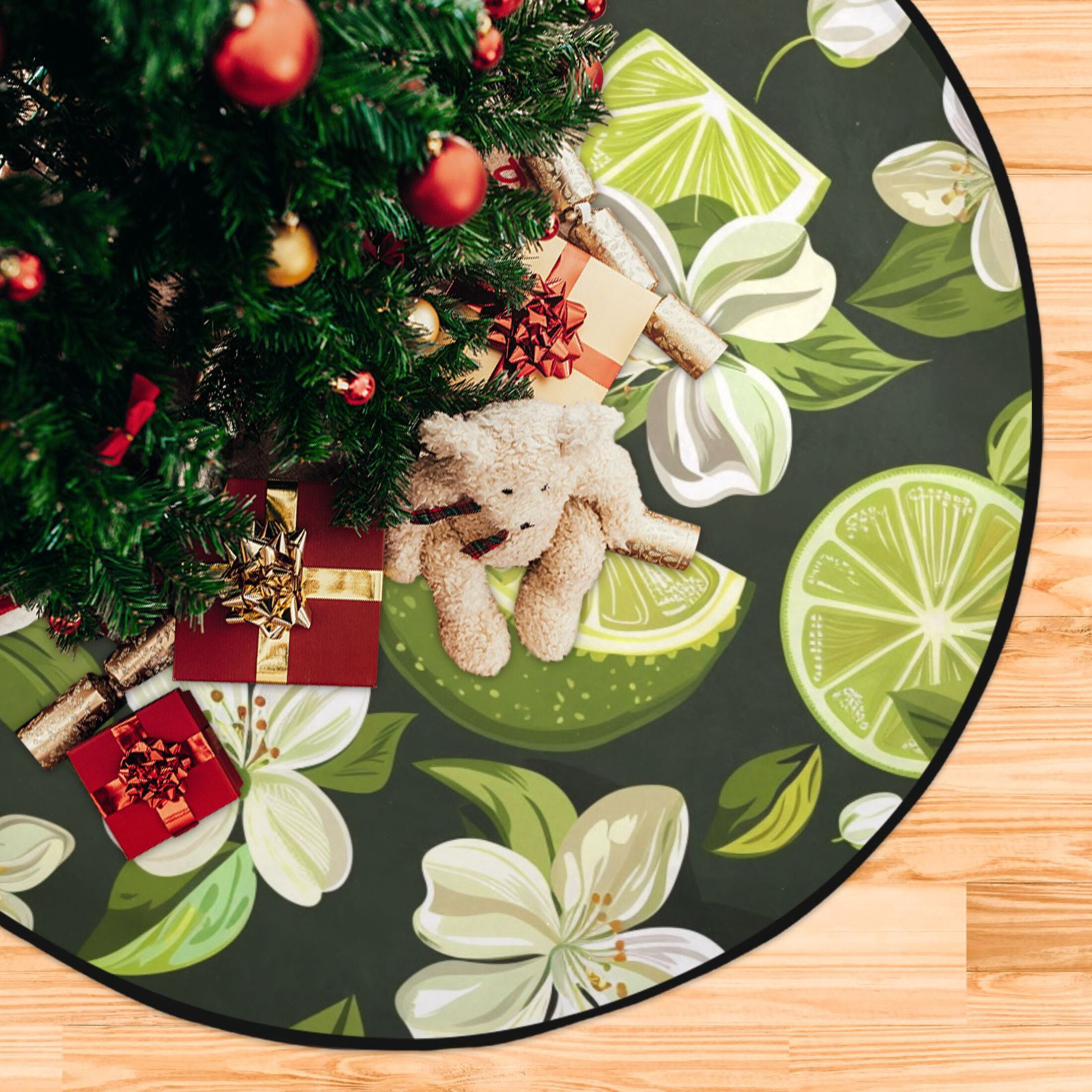 28" Christmas Tree Stand Mat Under Tree Protect Floor Waterproof Limes