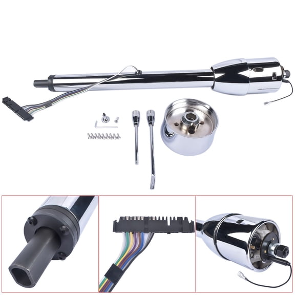 28" Chrome Tilt Street Rod Steering Column w/ 9-Bolt Adapter, 2" Diameter, 1" DD Output, No Key - Automotive Interior Upgrade