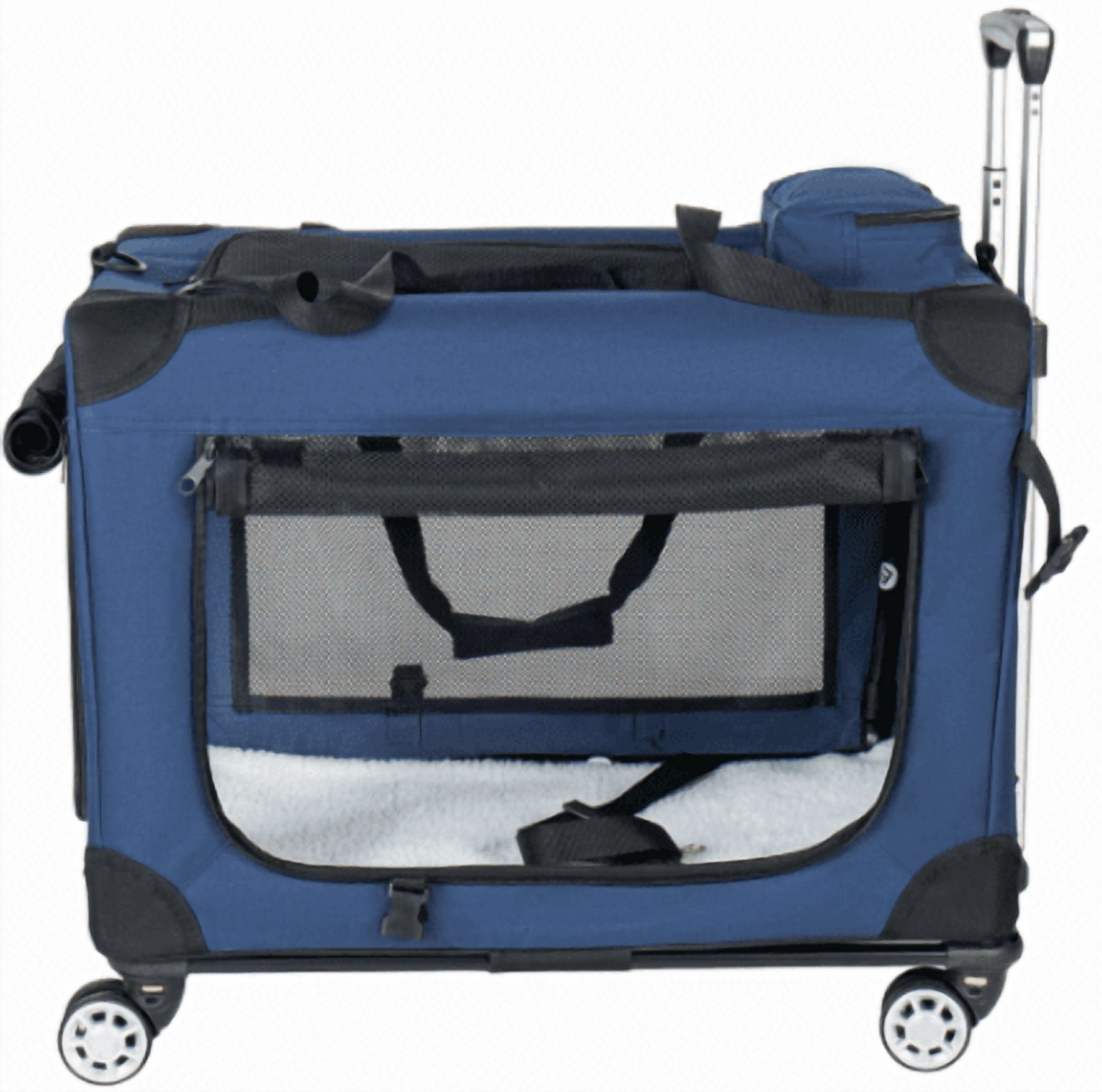 28" Collapsible Rolling Dog Crate 3-Door Mesh Windows Portable Dark Blue
