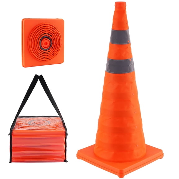 28" Collapsible Safety Cones with 360 Reflective Stripes, Foldable Traffic Cones, 11.61" Base, Oxford Fabric, Portable Storage Bag for Road Safety