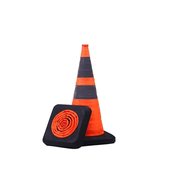 28" Collapsible Traffic Road Cone, 2 Reflective Collars, Orange With LED, 1PC