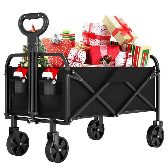 28" Collapsible Wagon Cart with Wheels Foldable, Tail Expansion 380lbs Portable Utility Beach Wagon,Lightweight Folding Cart for Outdoor Shopping Sports Camping