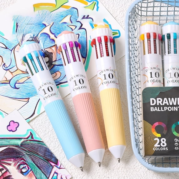 28-Color Ballpoint Pen Set, One Multi-Color Pen with Soft Grip, 0.8mm Colored Drawing Pens for Students, Handbook Markers 20ml