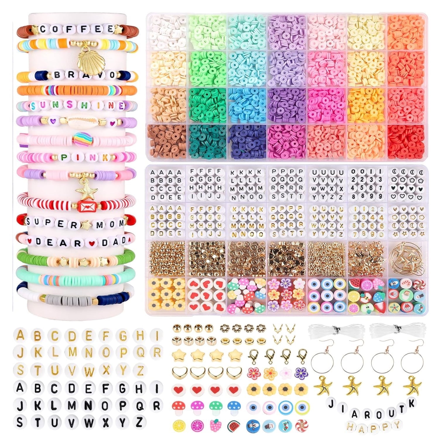 28 Colors 5000 Clay Beads for Bracelets Making Kit  ,Polymer Heishi Beads with Charms  for Bracelets Necklaces JewelryMaking Gifts for Girls Ages 6-12