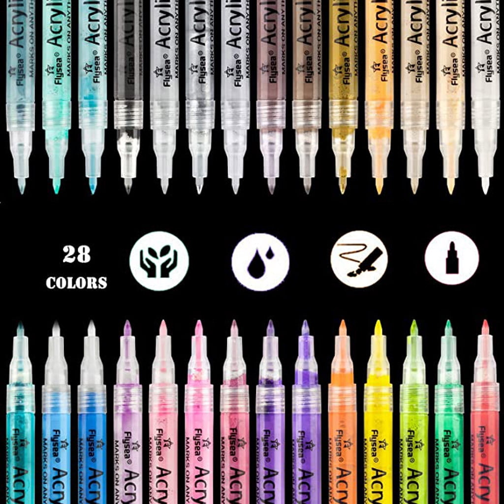 28 Colors Extra Fine Tip Paint Pens Paint Markers, Premium Acrylic Paint Pens ，for Rock Painting, Canvas, Wood, Glass, Ceramic, Fabric