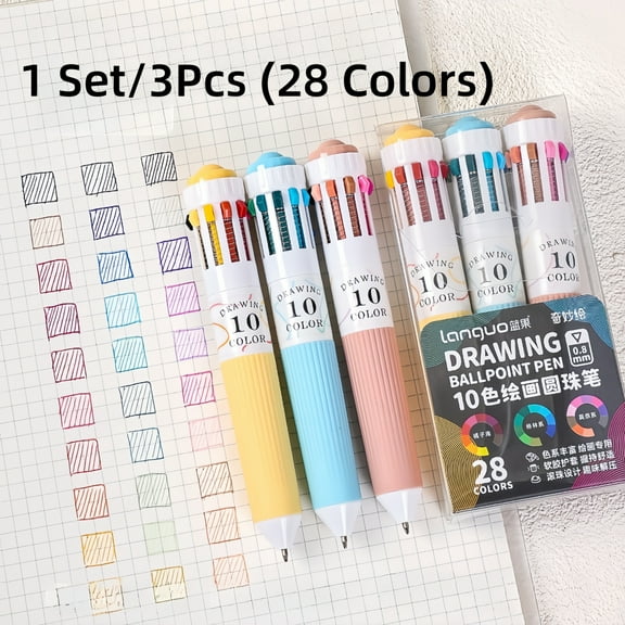 28 Colors Multicolor Ballpoint Pen Set 0.8mm, 3 Pack 10-in-1 Colored Pens Fine Point Retractable Ballpoint Pens