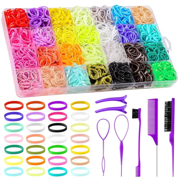28 Colors Rubber Bands for Hair Elastics with 8 Styling Tools, 1500 Pcs Baby Toddler Small Hairs Ties for Girls Hairs Accessories for Women
