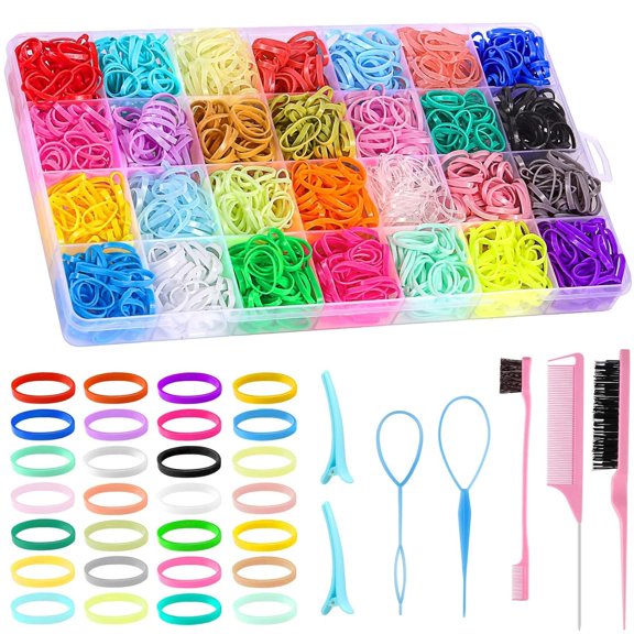 28 Colors Rubber Bands for Hairs with 8 Styling Tools, 1500 Pcs Hair Elastics Baby Toddler Small Hair Ties for Girls Hairs Accessories for Women