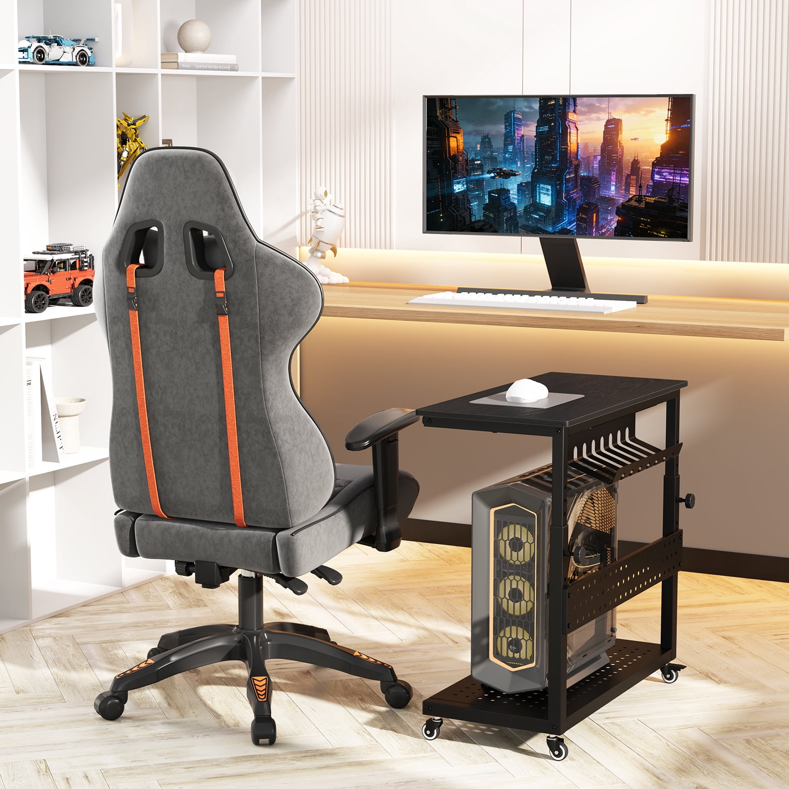28" Computer Tower Stand, Adjustable Under Desk PC Cart, Mobile Rolling CPU Holder, Perfect for Office,Laptop Desk.