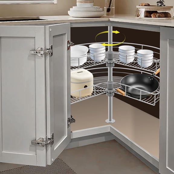 28" Corner Cabinet 2-Tier Cabinet Corner Organizer Lazy Susan Turntable Cabinet Organizer Adjustable Chrome Replacement Shelves for Kitchen Corner Cabinet Load 55.12 lbs