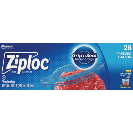Ziploc Gallon Food Storage Freezer Bags, Grip 'n Seal Technology for Easier Grip, Open, and Close, 28 Count