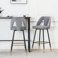 thumbnail image 1 of 28" Counter Height Bar Stools Set of 2, Modern Velvet Barstools with Nailheads, Upholstered Bar Chairs Counter Stools with Gold Tipped Black Metal Legs for Kitchen Island Pub Living Room, Gray, 1 of 8