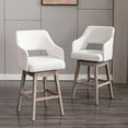 thumbnail image 1 of 28" Counter Height Bar Stools Set of 2, Swivel Upholstered Barstools with Solid Wood Legs and Footrest, Farmhouse Bar Chairs for Kitchen Island, Cream Linen, 1 of 9