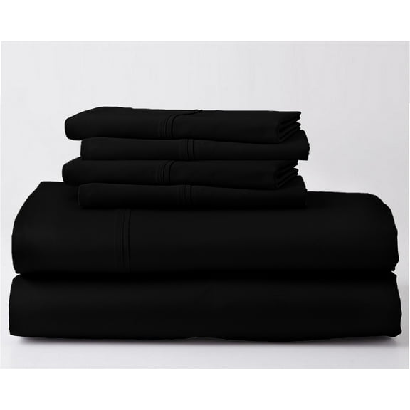 28" DEEP POCKET, ABORN 800-Thread-Count, 100% Egyptian Cotton, 6 PC Full Black