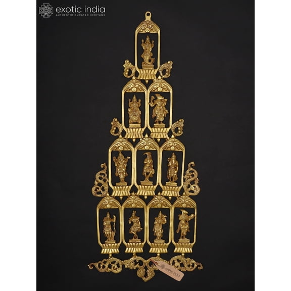 28" Dashavatara Wall Hanging Flat Statue In Brass | Handmade | Made In India