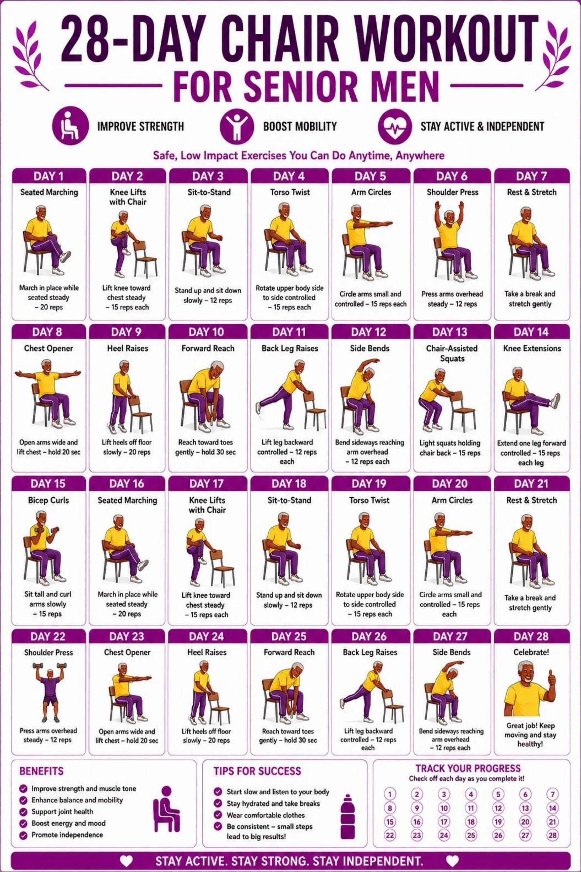 28 Day Chair Workout for Senior Men Poster Fitness Chart - Walmart.com