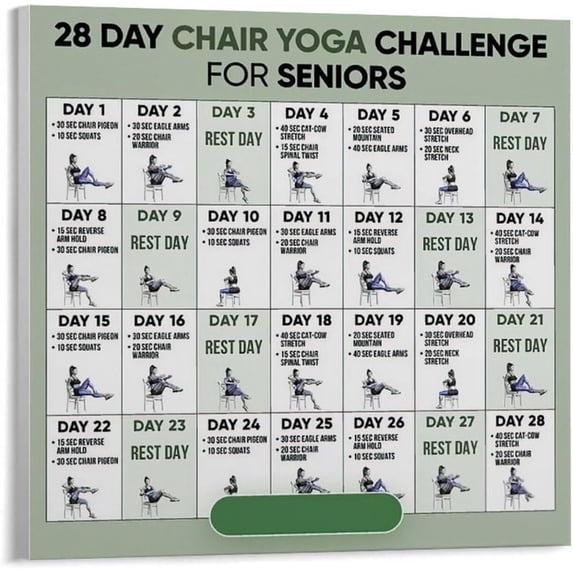 28 Day Chair Yoga Chart Home Yoga for Seniors Training Guide Poster (1) Canvas Print Wall Art Decoration Living Room Office Bedroom Aesthetic poster