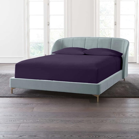28" Deep Pockets - Split Head King Fitted Sheet with 2 Pillowcases 600-TC Egyptian Cotton 3-PC Set - Plum