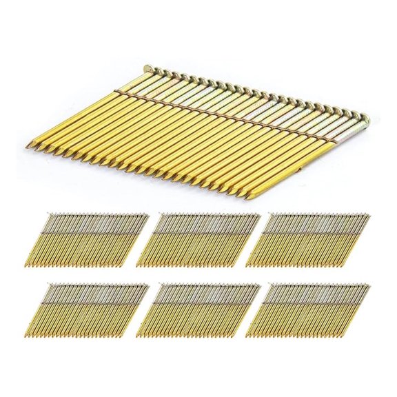 28 Degree Framing Nails, 2-Inch Offset Round Head, 2000 PCS - Galvanized Finish for Nail Gun - Construction, Roofing, Woodworking