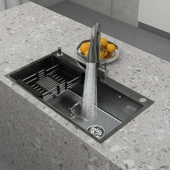 lemontalking 28" Drop In Kitchen Sink Stainless Steel Single Bowl Top Mount Black