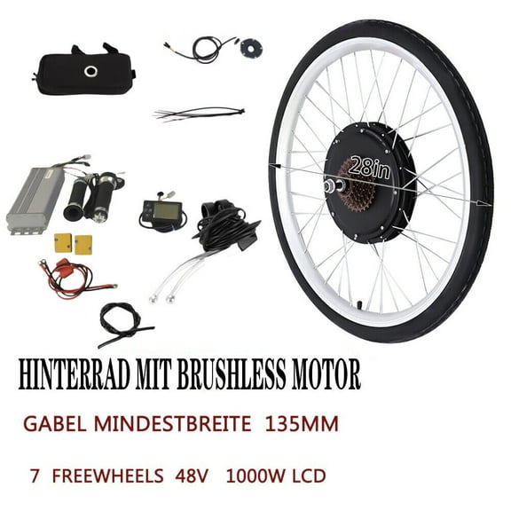 28'' EBike Rear Wheel 1000W Electric Bicycle Hub Motor Conversion W/ LCD Kit 48V