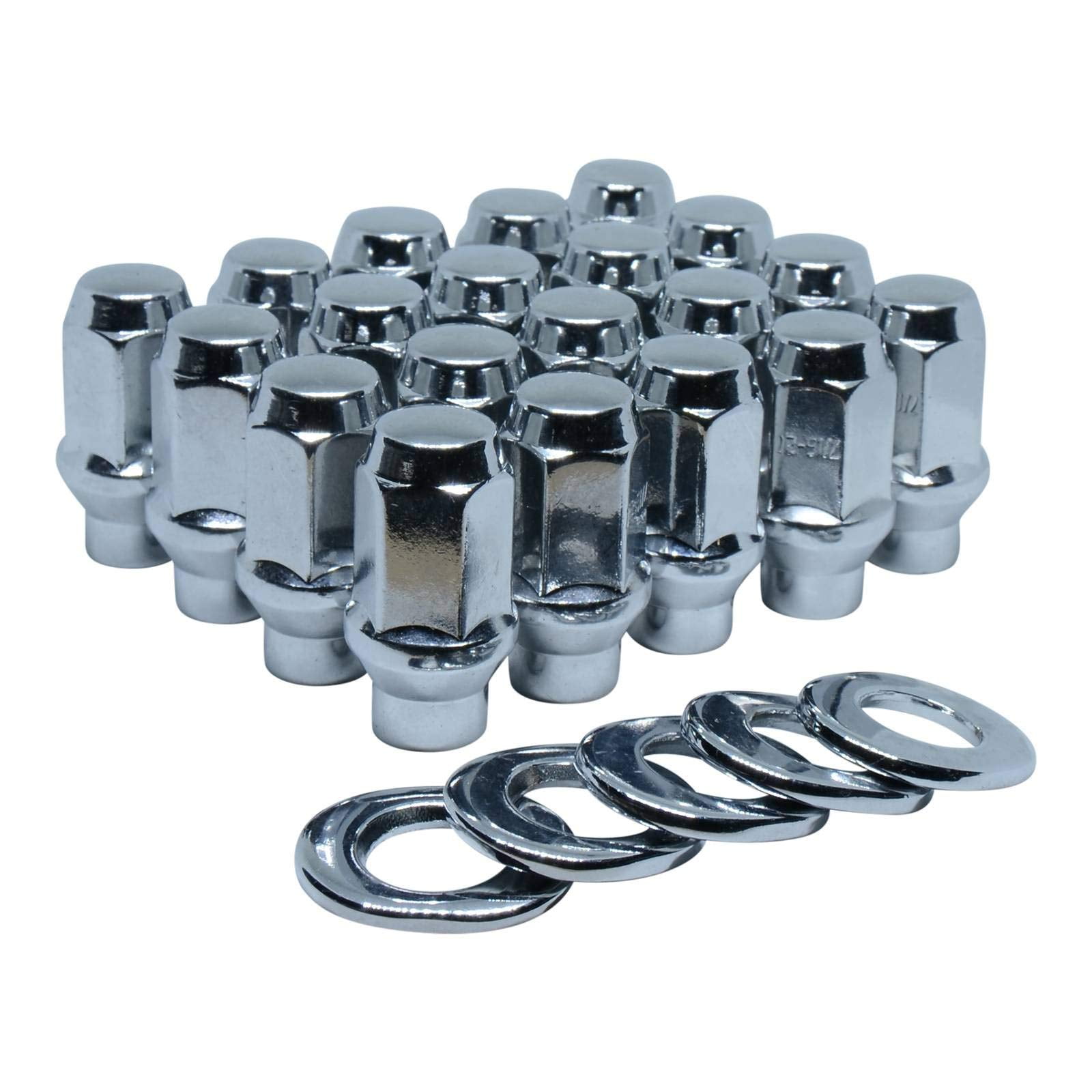 28 ET Conical Bulge Long Lug Nuts 12mmx1.75 with Center Washers 0.33" Shank 0.62" Dia 1.75" Length