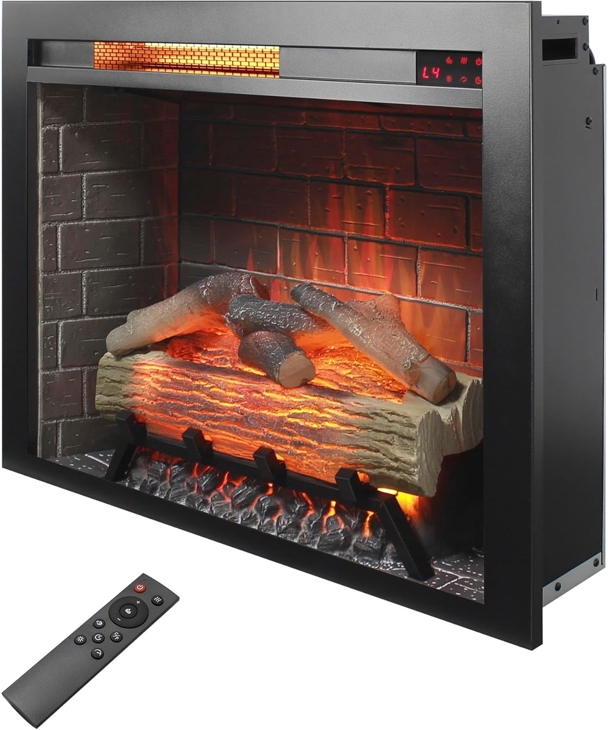 28" Electric Fireplace Insert with Fire Crackling Sound, Adjustable