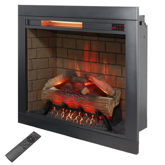 28" Electric Fireplace Insert with Real Fire Crackling Sound, Adjustable Flame & Heat, Plug-in/Hardwired, Remote Control & Timer, 1500W Fireplace Heater with Removable Trim Kit, Black
