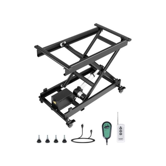 28" Electric Lift Table Single Scissor Electric Lifting Platform 330 lbs 4 Wheel