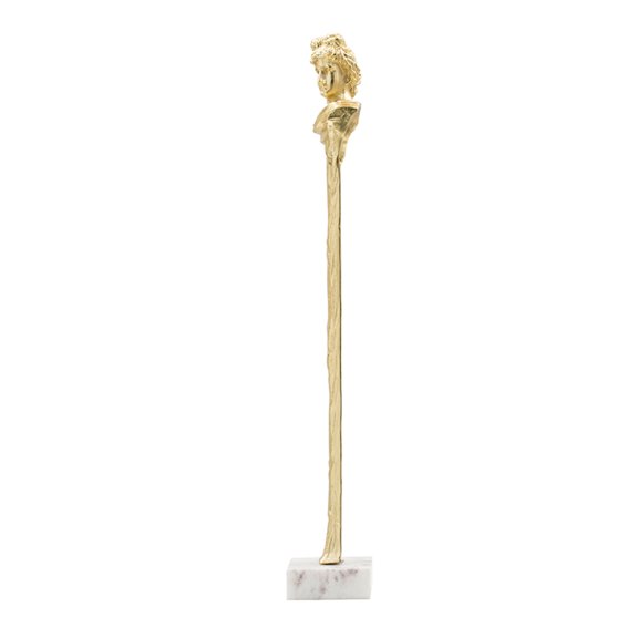 28" Elongated Gold Roman Statue with White Marble Base, Modern Glam Decor