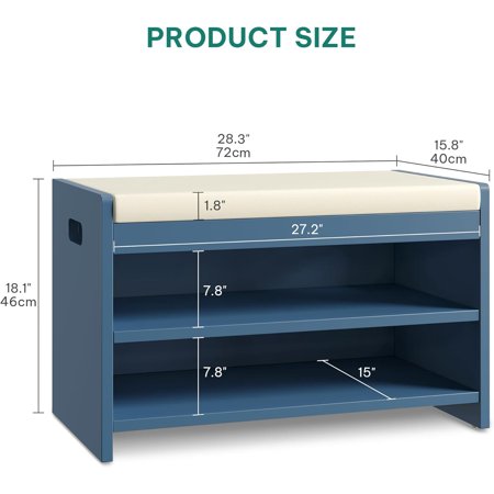 28" Entryway Bench with Shoe Storage, Blue - Cushioned Seat for Hallway, Mudroom, Living Room, Bedroom