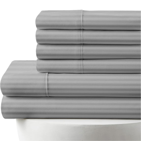 28" Extra Deep Pockets 6-PC Striped Sheet Set - 1000 Thread Count, 100% Egyptian Cotton, 1000-TC Soft - Twin-XL Size, Light Grey Stripe Color