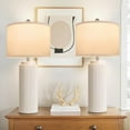 thumbnail image 1 of 28’’ Farmhouse Ceramic Table Lamps Set of 2 for Living Room, Cream Vintage Bedside Table Lamps with White Linen Shade, Rustic Nightstand Lamps for Bedroom Home Office End Table Dorm, 1 of 7