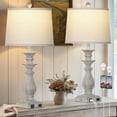 thumbnail image 1 of 28" Farmhouse Table Lamps for Living Room Set of 2, 3-Way Dimmable Touch Bedside Lamps with USB C+A Ports & AC Outlet, Resin Vintage Tall Grey Nightstand Lamps for Bedroom Office End Table, 1 of 8