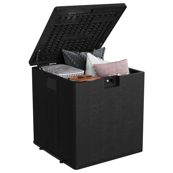 28 Gallon Lockable Resin Deck Storage Box – Weather-Resistant Patio Chest for Cushions, Garden Tools, Pool Gear & Outdoor Storage, Black