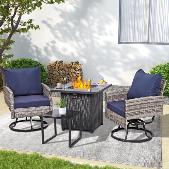 28'' Gas Fire Pit Table, Outdoor Square Fire Pit Table with Cover, Glass Wind Guard & Glass Rock, 60000 BTU Stainless Steel H-Burner Fire Pit Tables for Outside Patio Backyard Garden (Square)