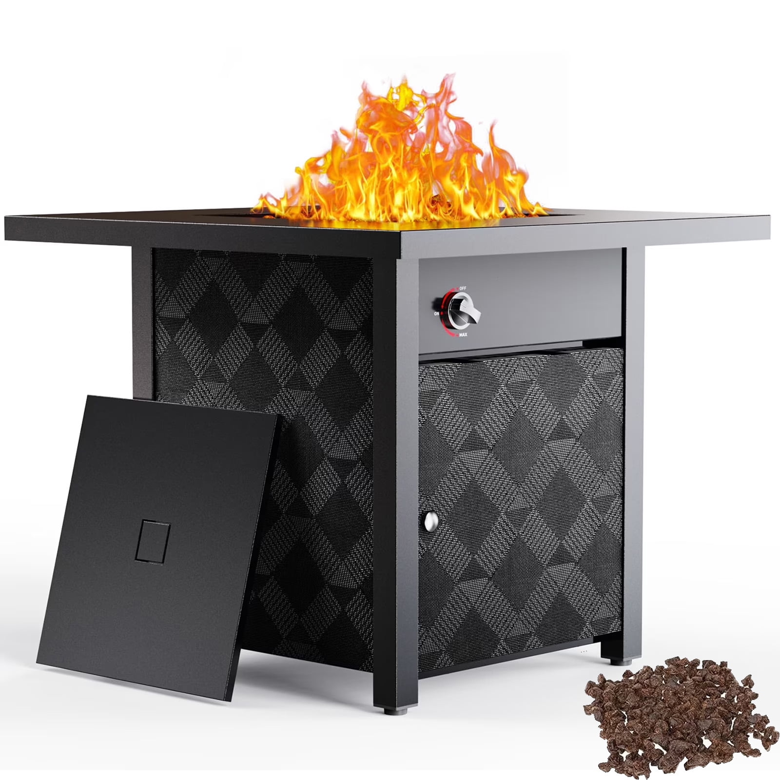 Philergo 28" Propane Fire Pit, 50,000 BTU Square Gas Fire Pit Table for Patio Garden Party with Lava Rocks, Removable Lid, CSA-Certified