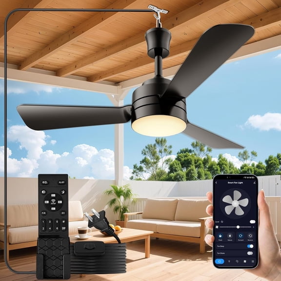 28" Gazebo Fan with Light,Plug in Ceiling Fan Light,Outdoor Ceiling Fan with Light, Fan with Hook,35W 3000-6500k,Remote/APP Control,Portable Fan Light for Patios,Porch