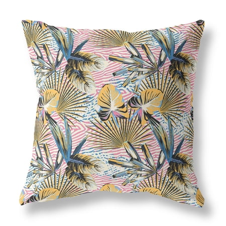 28â€ Gold Pink Tropical Indoor Outdoor Throw Pillow