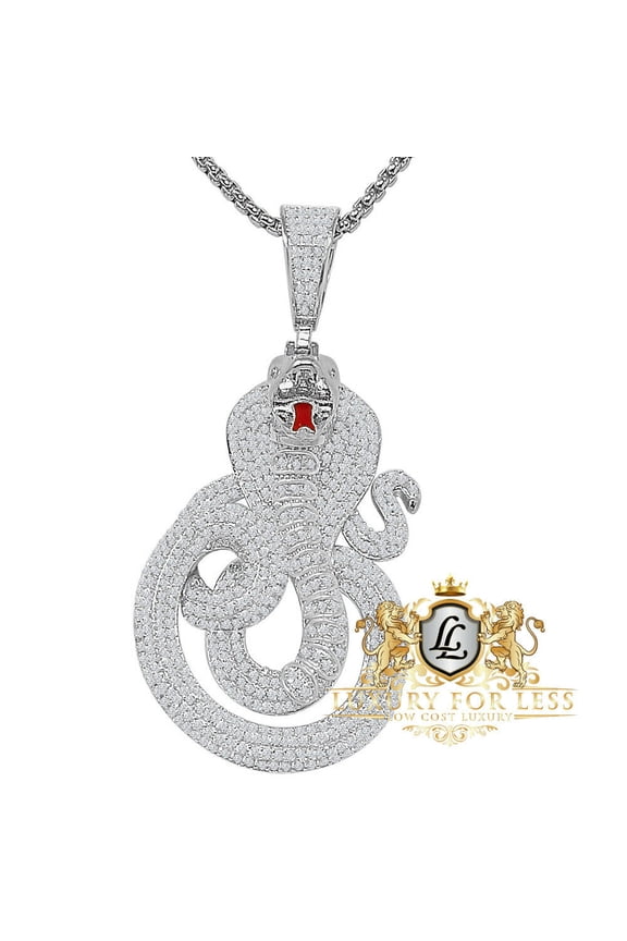 28+ Grams Real Sterling Silver Cobra Snake Evil Power Charm 14K White Gold On Pendent