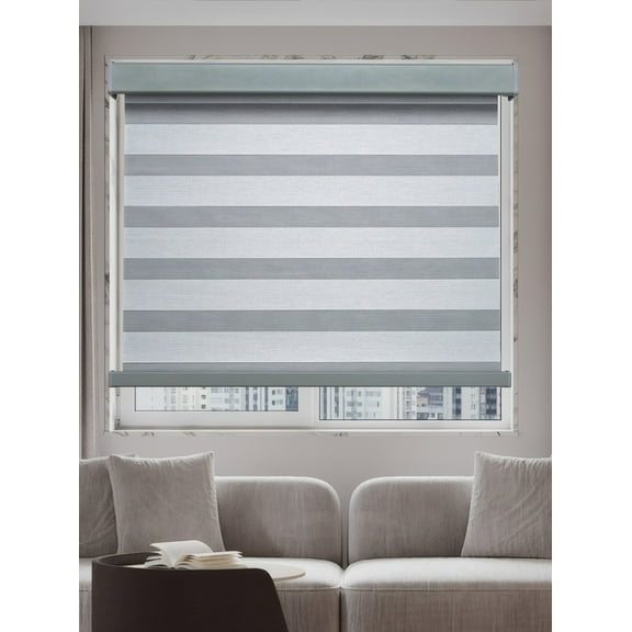 28" Gray Cordless Window Zebra blinds with Dual Layer Jacquard Material For Privacy and Light Control, Roller Zebra Shades for Indoor Home and Office