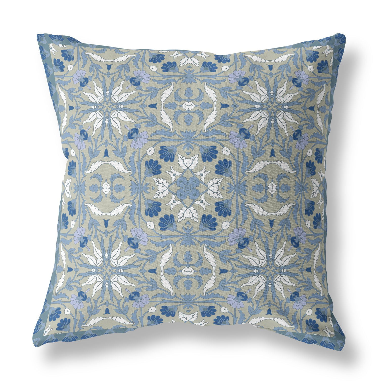 28â€ Gray Indigo Paisley Indoor Outdoor Throw Pillow