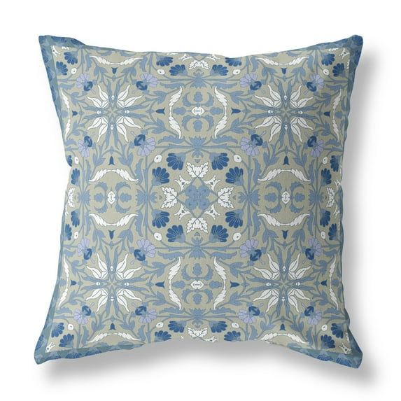 28†Gray Indigo Paisley Indoor Outdoor Throw Pillow