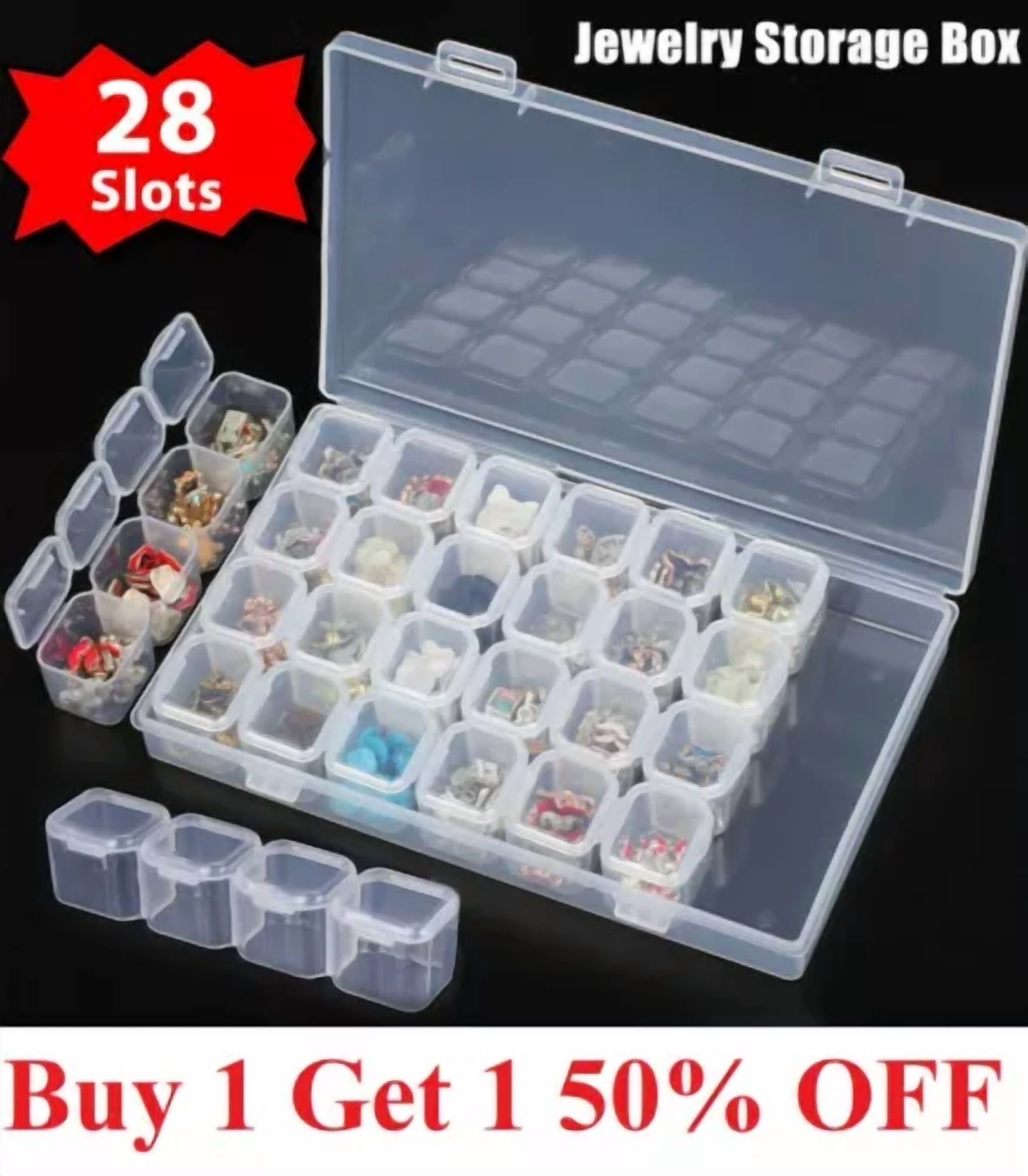 28 Grid Plastic Compartments Jewelry Adjustable Organizer Storage Box Case