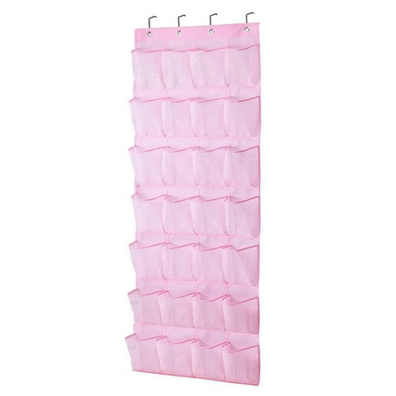 28 Grids Over The Door Shoe Organizer Hanging Shoe Rack Holder Organizer Wall Mounted Fabric Shoe Holder Bag Hanger For Door pink cloth with pink diamond mesh with powder border