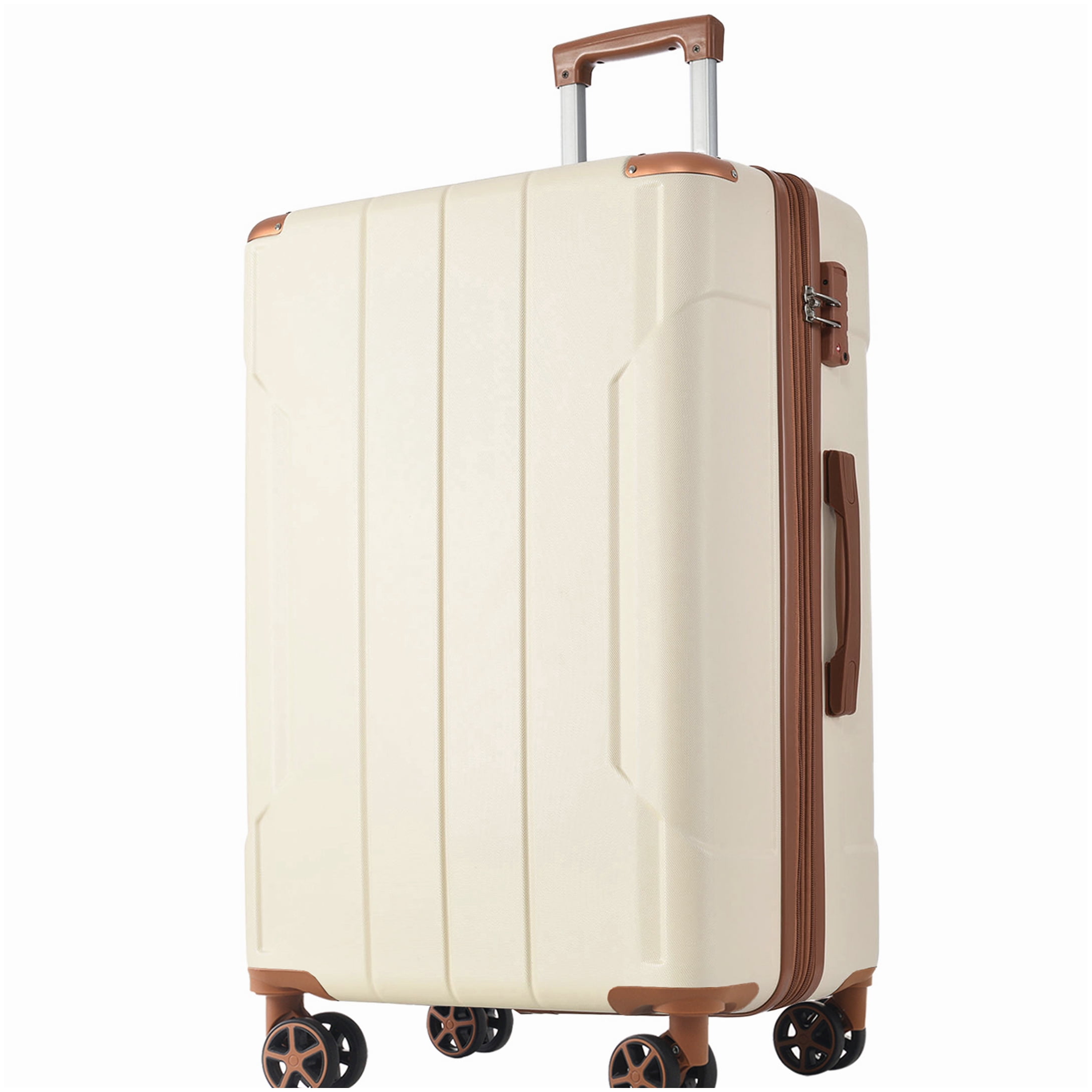 28" Hardshell Check-in Suitcase, Expandable TSA Lock Luggage with 4 Double Wheels, Lightweight ABS, Brown and White