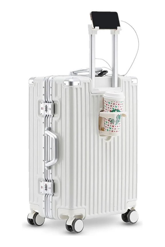 28" Hardside Large Checked Luggage, Zipperless Aluminum Frame Suitcase,Hardshell Suitcase With Four Multi-directional Wheels, Scratch-Resistant Shell,TSA Lock, Charger Port