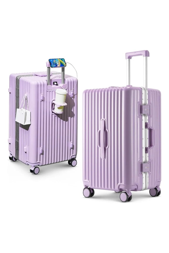 28" Hardside Large Checked Luggage, Zipperless Aluminum Frame Suitcase,Hardshell Suitcase With Four Multi-directional Wheels, Scratch-Resistant Shell,TSA Lock, Charger Port