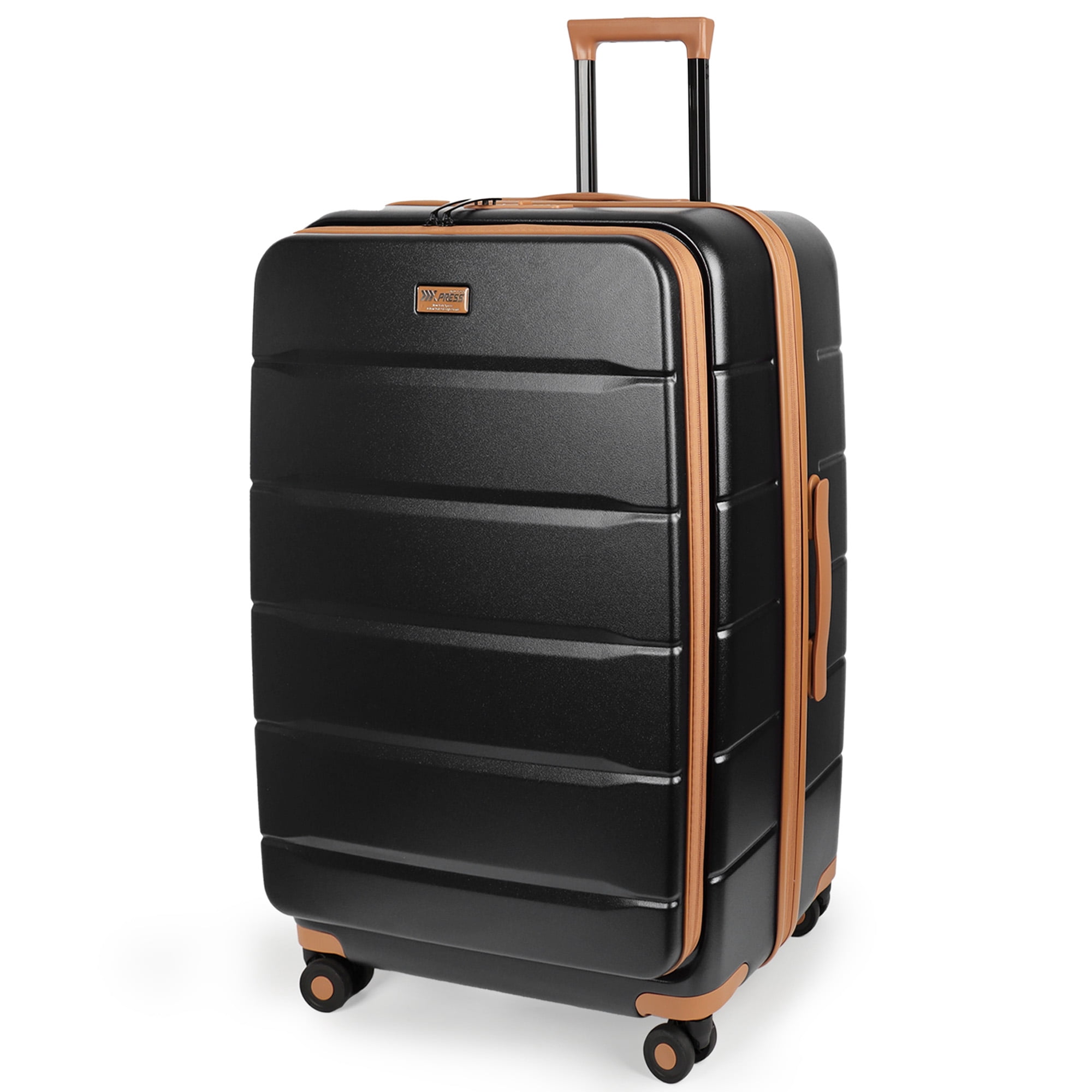 28" Hardside Large Checked Spinner Luggage Expandable Front-Opening Suitcase with TSA Lock, Black,CY2431